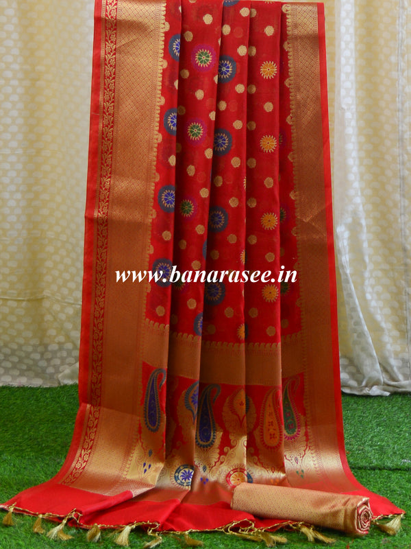 Banarasee Art Silk Saree With Meena Buta Work-Red