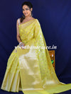 Banarasee Handwoven Semi-Chiffon Saree With Silver Jaal Design-Yellow
