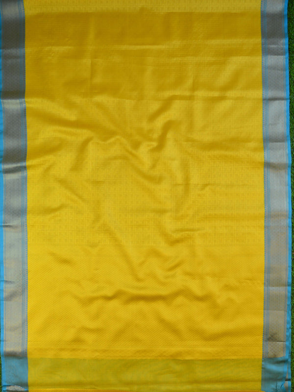 Banarasee Kora Muslin Saree With Tanchoi Weaving & Skirt Border-Yellow