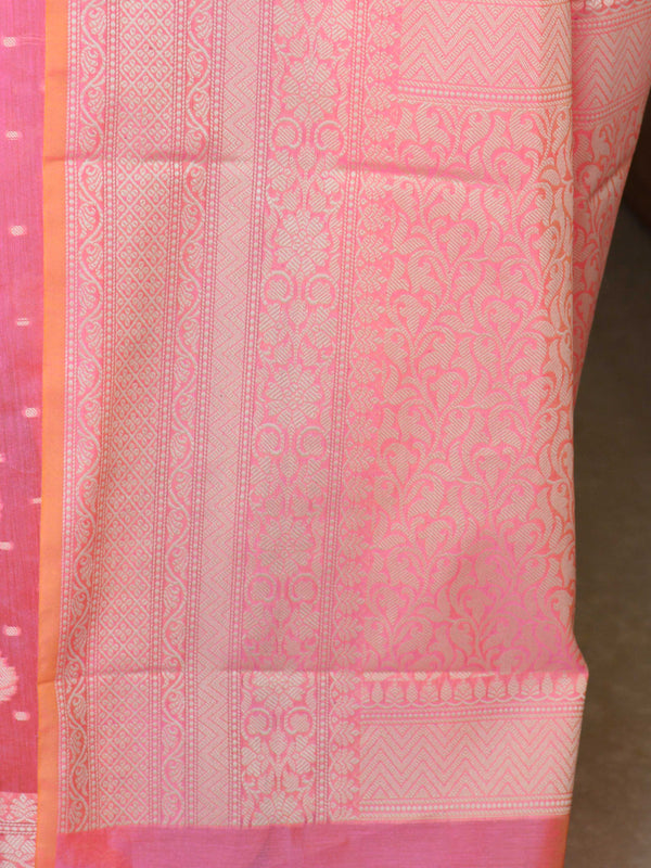Banarasee Cotton Silk Saree With Resham Buti & Border-Pink
