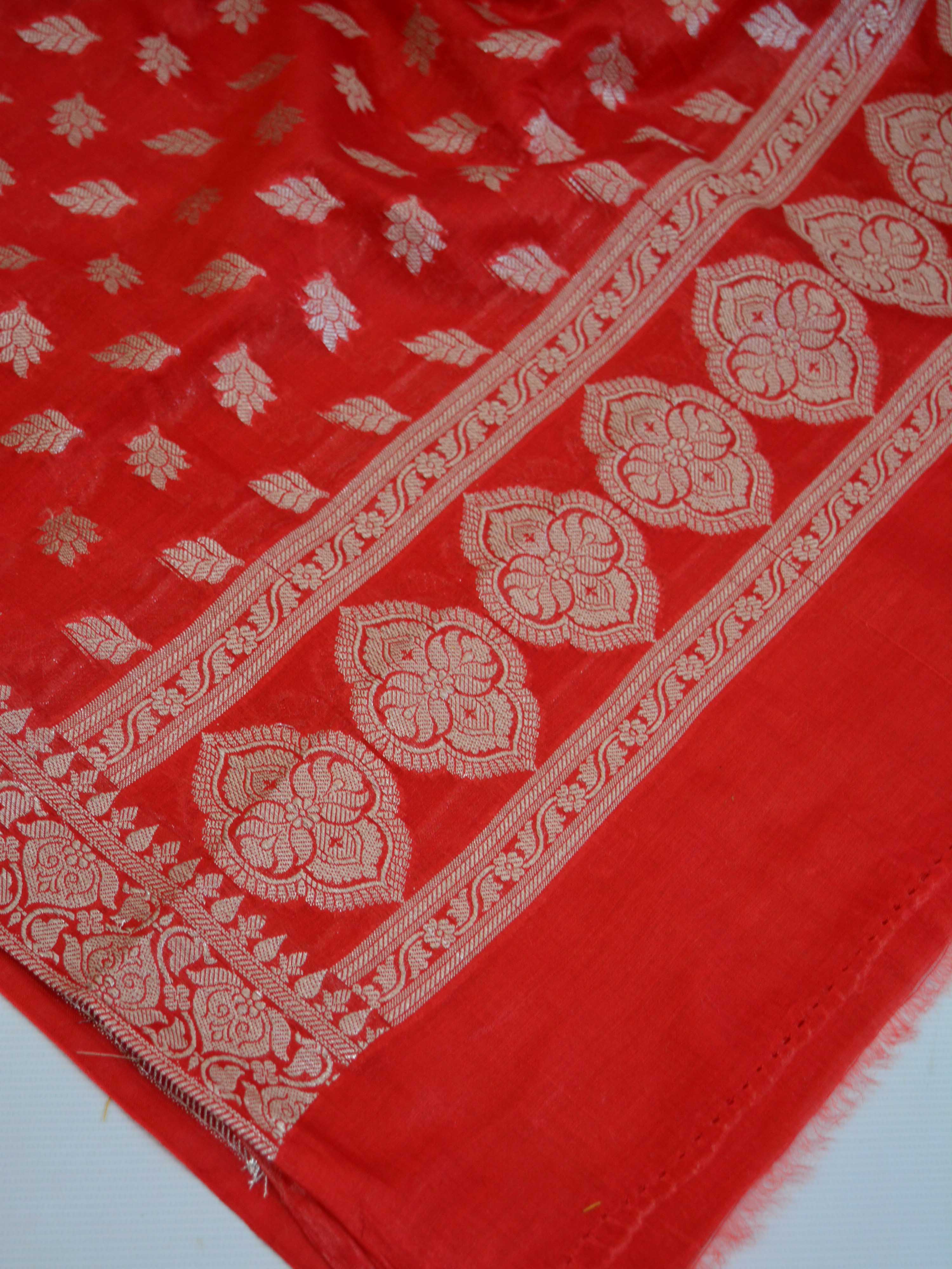 Banarasee Salwar Kameez Glossy Cotton Silk Silver Woven Buti Fabric-Red