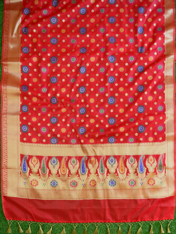 Banarasee Art Silk Saree With Meena Buta Work-Red