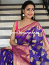 Banarasee Cotton Silk Mix Saree With Big Zari Buta & Floral Skirt Border-Blue