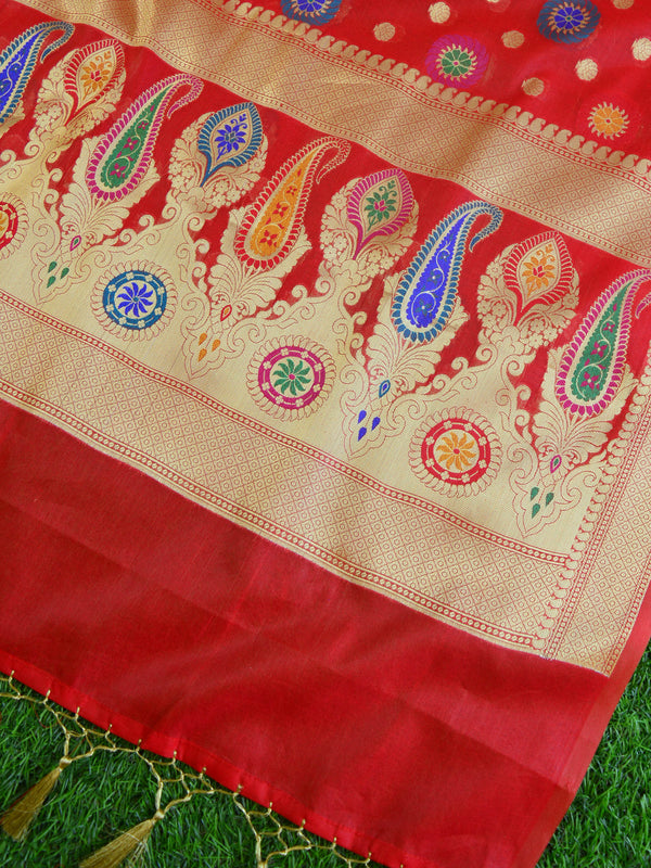 Banarasee Art Silk Saree With Meena Buta Work-Red