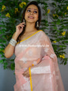 Banarasee Organza Mix Saree With Silver Zari Buta Design-Peach