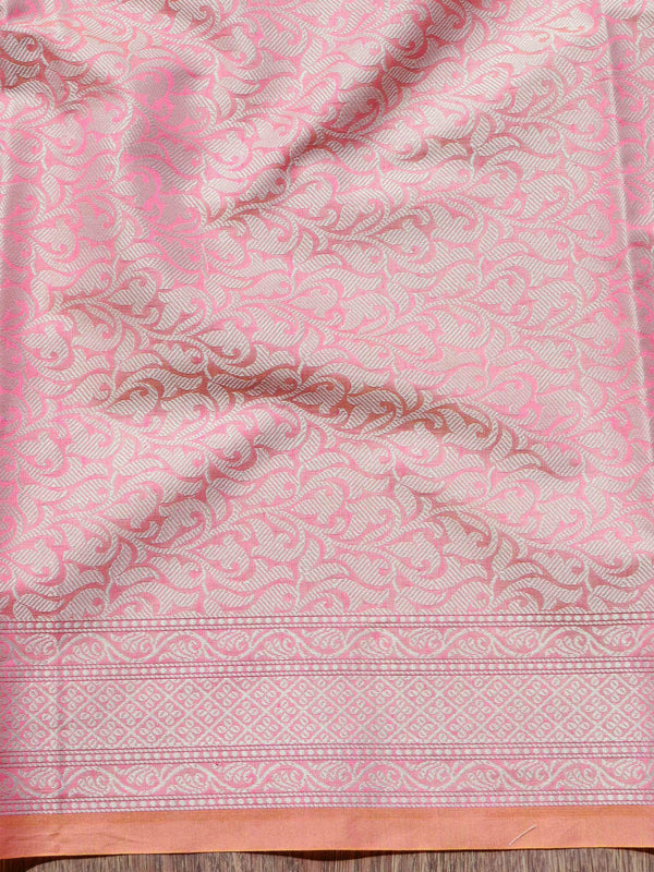 Banarasee Cotton Silk Saree With Resham Buti & Border-Pink