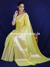 Banarasee Handwoven Semi-Chiffon Saree With Silver Jaal Design-Yellow