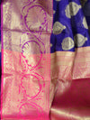 Banarasee Cotton Silk Mix Saree With Big Zari Buta & Floral Skirt Border-Blue