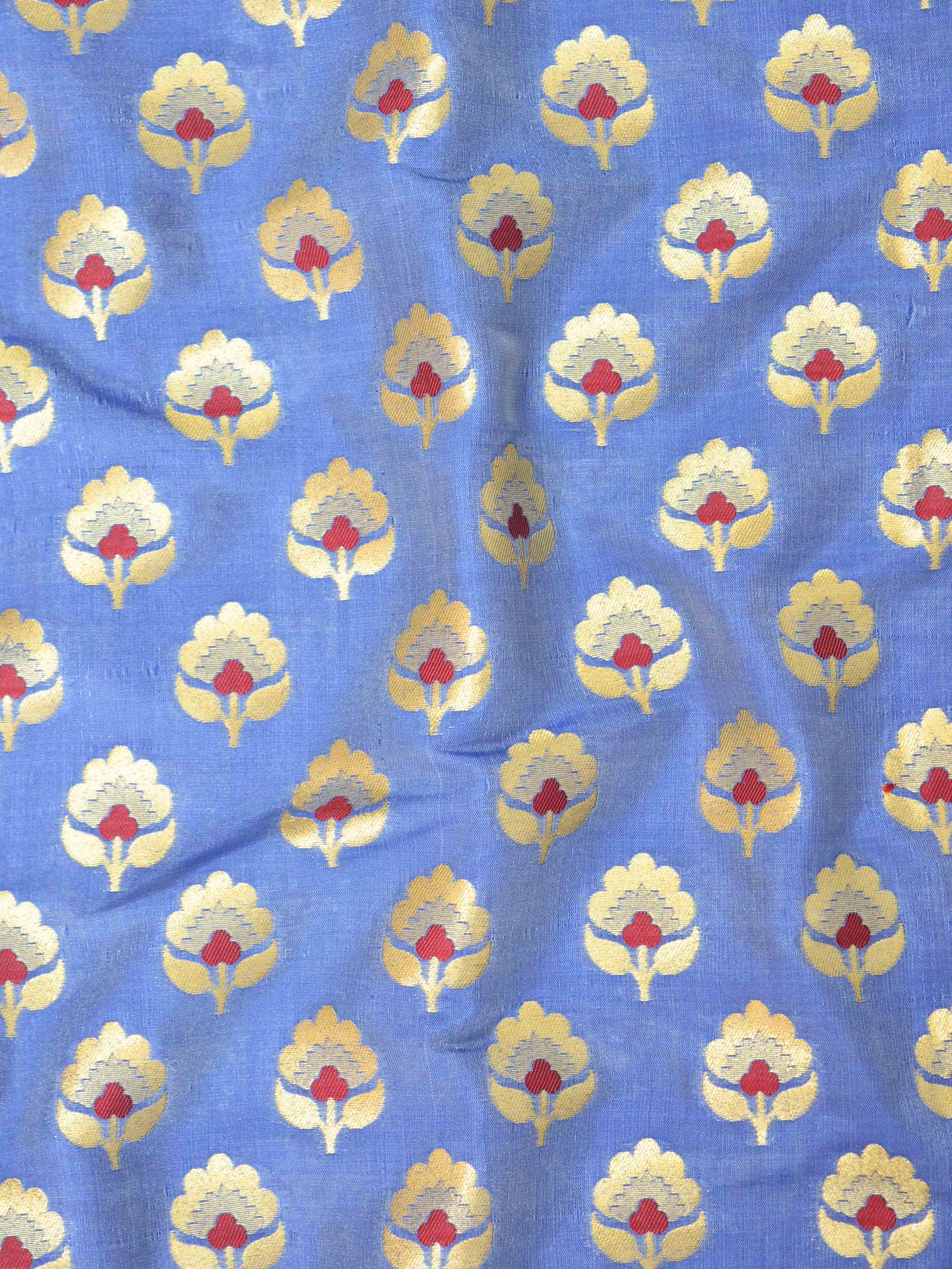Banarasee Soft Semi Katan Small Meena Buti Design Fabric-Grey