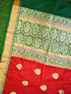 Banarasee Handloom Pure Katan Silk Sari With Skirt Border-Red