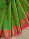 Banarasee Kora Muslin Saree With Tanchoi Weaving & Skirt Border-Green