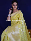 Banarasee Handwoven Semi-Chiffon Saree With Silver Jaal Design-Yellow