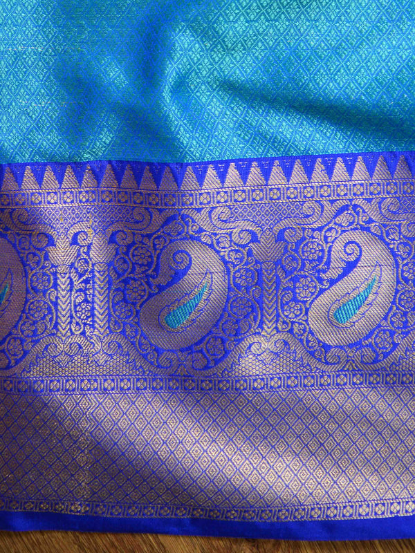 Banarasee Kora Muslin Saree With Buta Design & Skirt Border-Green & Blue