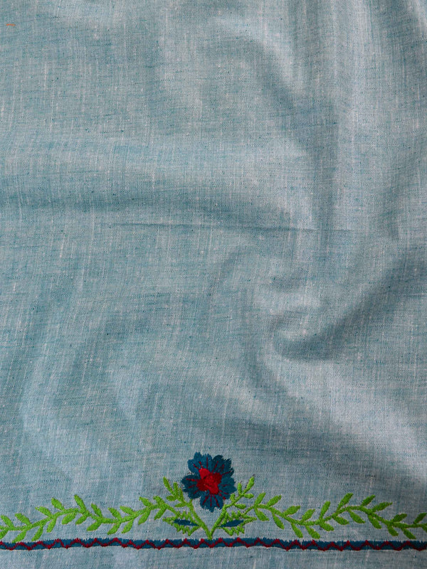 Handwoven Linen Kameez & Dupatta With Hand-Embroidered Work-Blue & Green