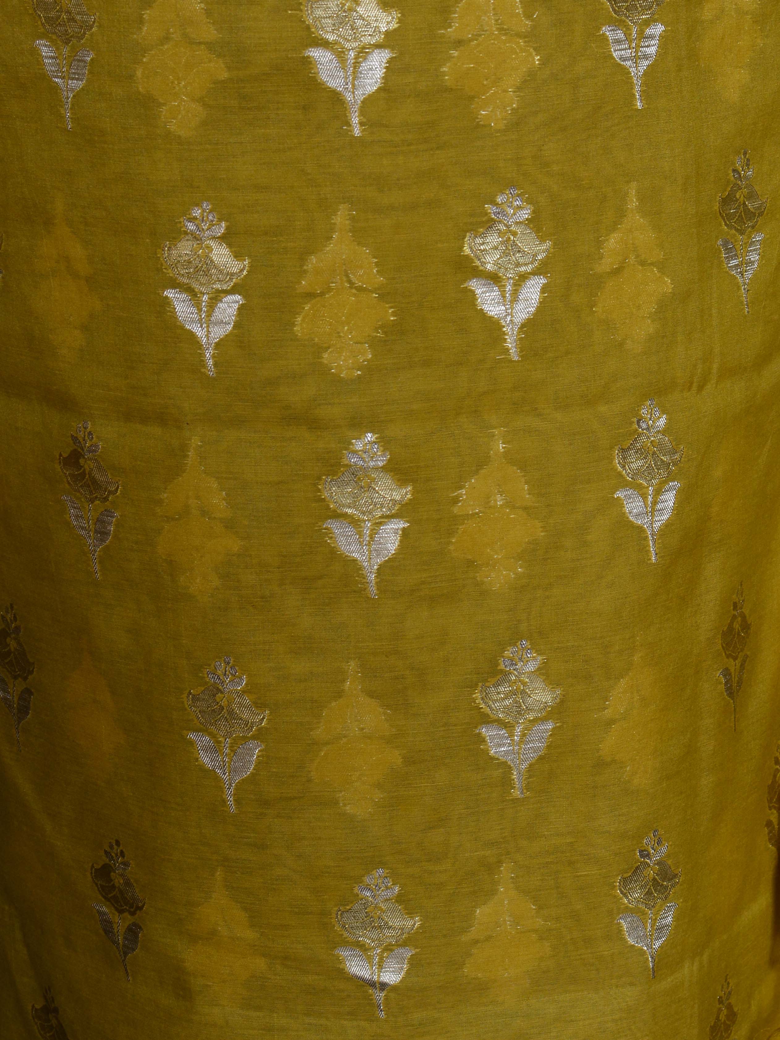 Banarasee Chanderi Cotton Salwar Kameez Fabric With Embroidered Zari Work Dupatta-Mustard Yellow