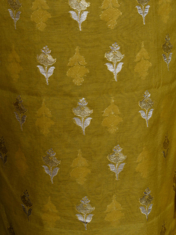 Banarasee Chanderi Cotton Salwar Kameez Fabric With Embroidered Zari Work Dupatta-Mustard Yellow
