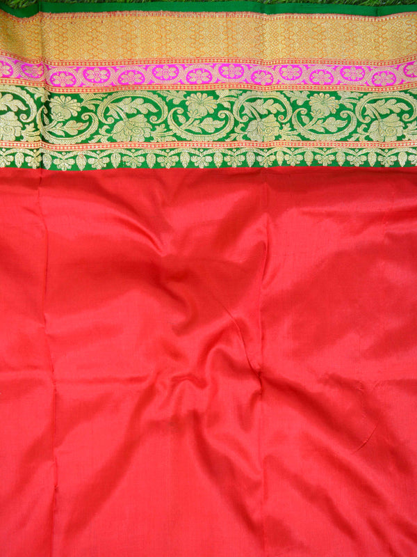 Banarasee Handloom Pure Katan Silk Sari With Skirt Border-Red