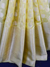 Banarasee Handwoven Semi-Chiffon Saree With Silver Jaal Design-Yellow