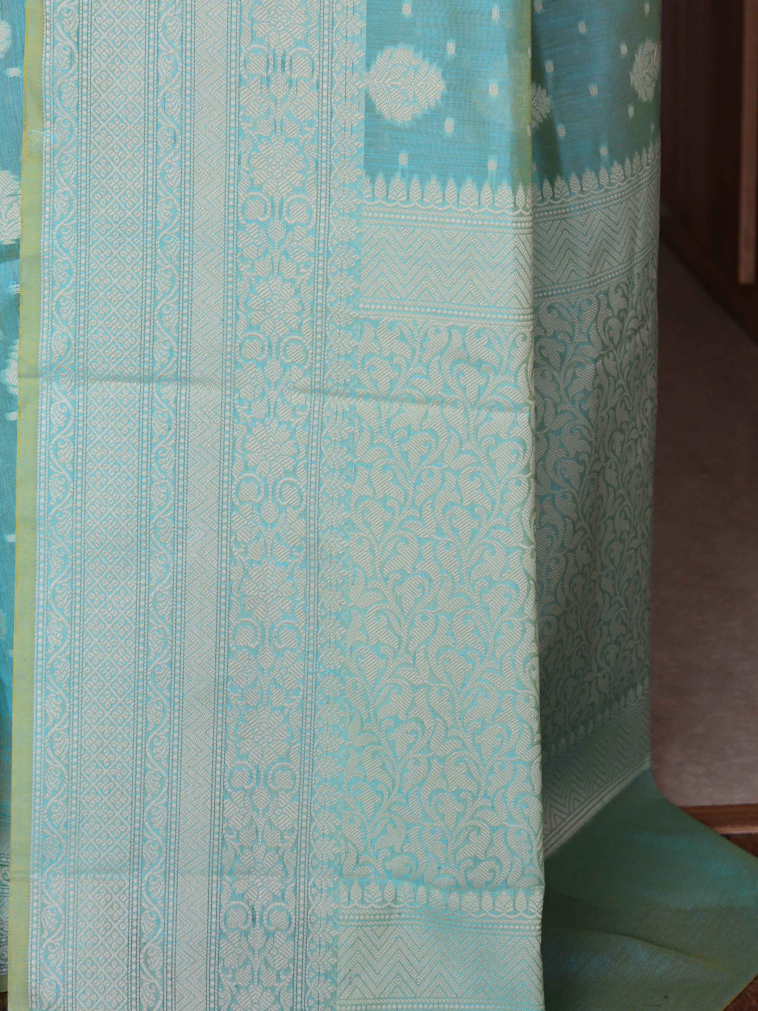 Banarasee Cotton Silk Saree With Resham Buti & Border-Blue