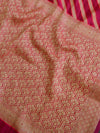 Banarasee Handwoven Semi-Chiffon Saree With Zig-Zag Design-Pink