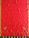 Banarasee Brocade Salwar Kameez Fabric With Hand-Embroidered Silk Dupatta-Gold & Red