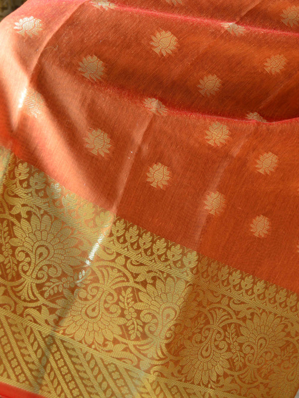Banarasee Chanderi Cotton Zari Buta Design Salwar Kameez & Dupatta Set-Orange