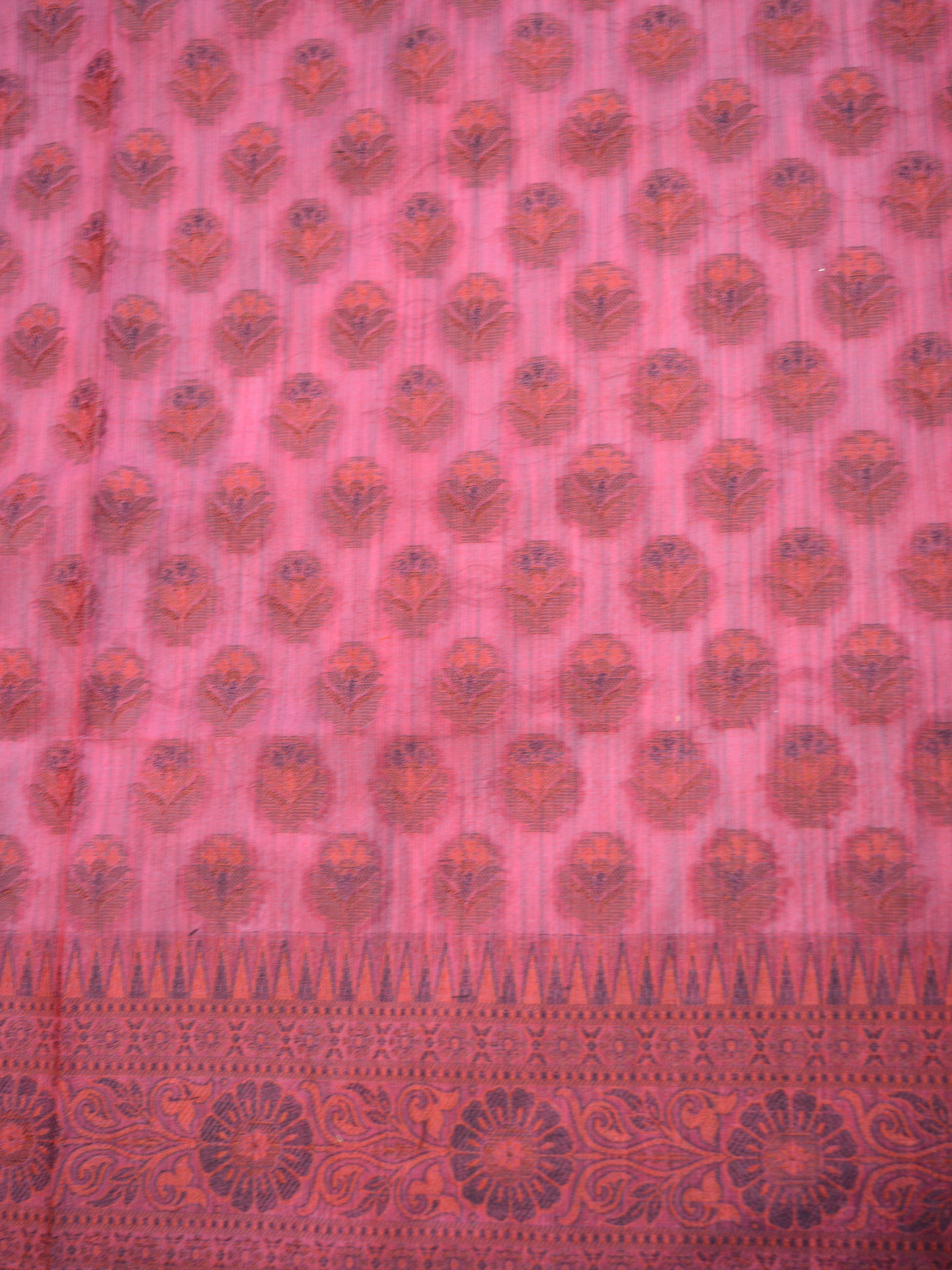 Banarasee Art Silk Saree With Floral Woven Design & Contrast Maroon Pallu-Beige