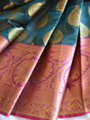 Banarasee Cotton Silk Mix Saree With Big Zari Buta & Floral Skirt Border-Green