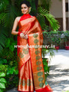 Banarasee Handwoven Broad Floral  Border Tissue Saree-Red