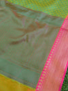 Banarasee Kora Muslin Saree With Tanchoi Weaving & Skirt Border-Green