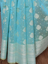 Banarasee Cotton Silk Saree With Resham Buti & Border-Blue