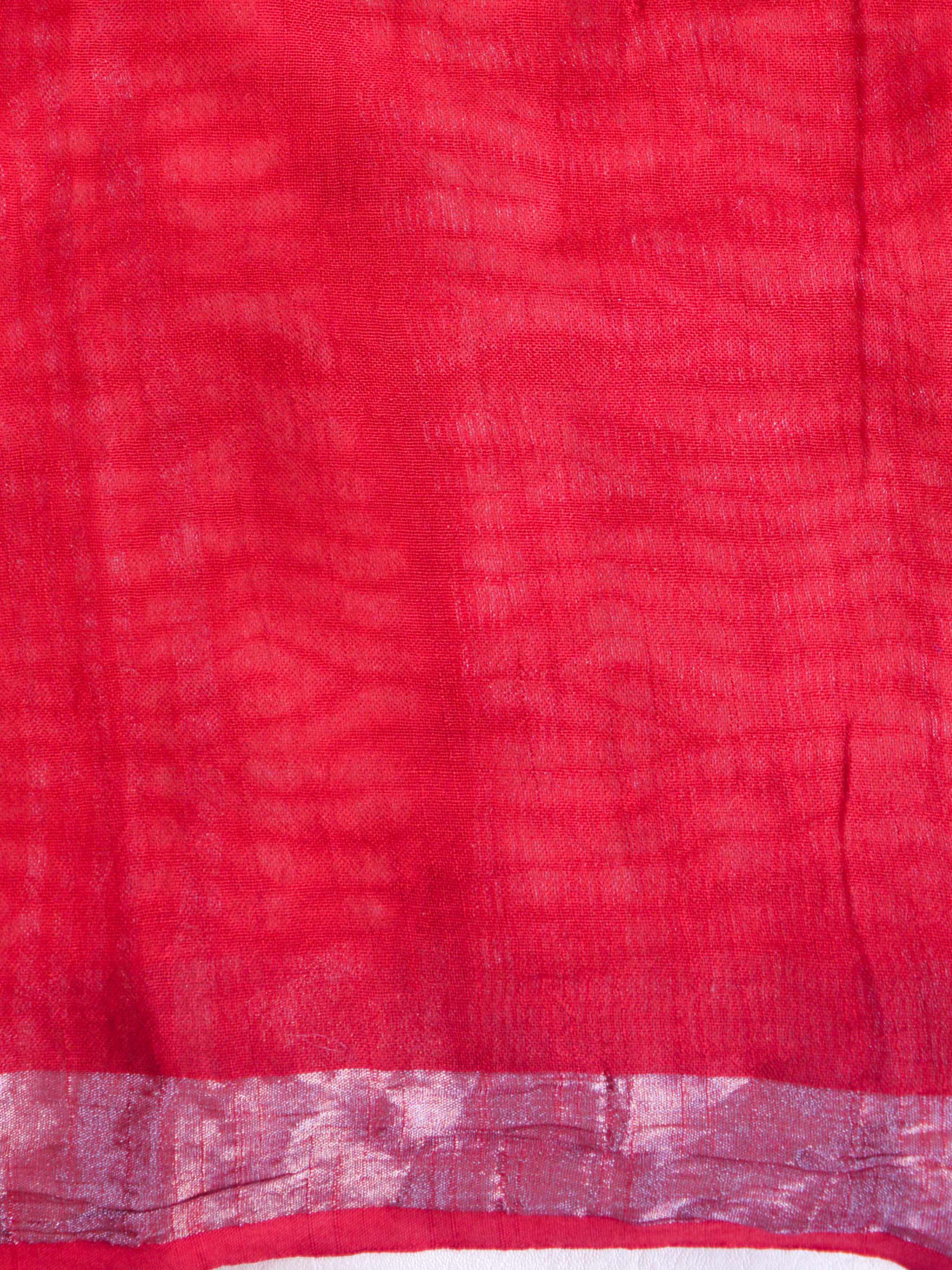 Bhagalpur Handloom Pure Linen Cotton Hand-Dyed Shibori Pattern Saree-Red
