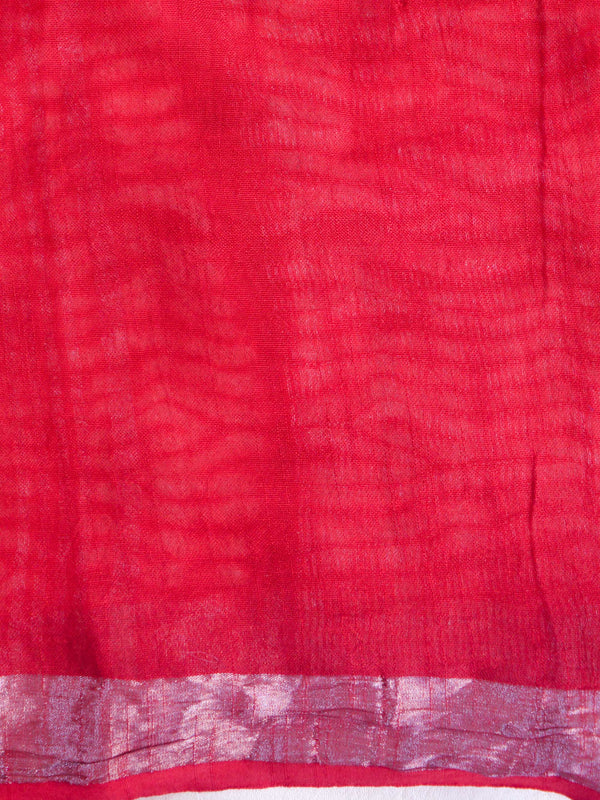 Bhagalpur Handloom Pure Linen Cotton Hand-Dyed Shibori Pattern Saree-Red