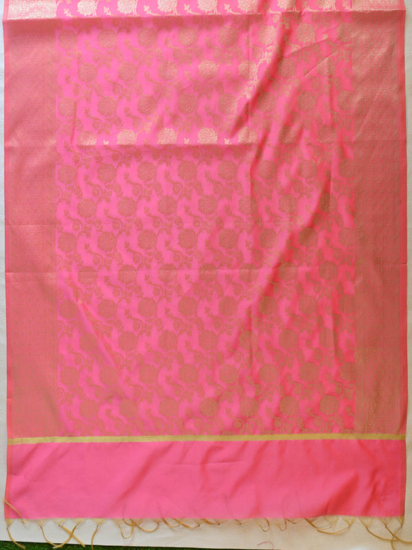 Banarasee Art Silk Buti Design Salwar Kameez Fabric With Contrast Dupatta-Purple & Pink