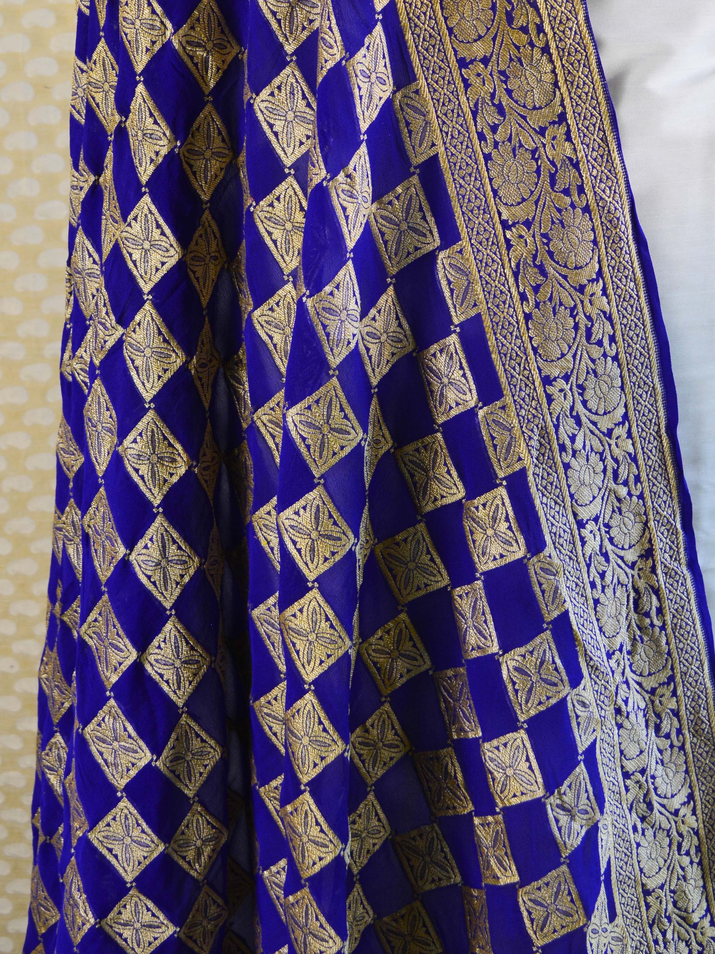 Banarasee Handwoven Khaddi Chiffon Silk Dupatta-Blue