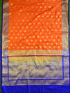 Banarasee Handwoven Semi Silk Saree With Zari Buta Design & Floral Border-Orange