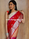 Banarasee Handwoven Semi-Chiffon Saree With Silver Zari & Tri-Color-Red