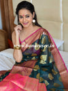 Banarasee Cotton Silk Mix Saree With Big Zari Buta & Floral Skirt Border-Green