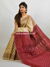 Banarasee Art Silk Saree With Floral Woven Design & Contrast Maroon Pallu-Beige