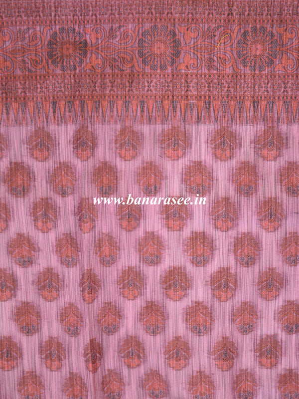 Banarasee Art Silk Saree With Floral Woven Design & Contrast Plum Pallu-Beige