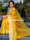 Banarasee Handwoven Organza Silk Multicolour Resham Floral Embroidery Saree-Yellow