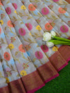 Banarasee Organza Mix Saree With Meena Jaal Design-White