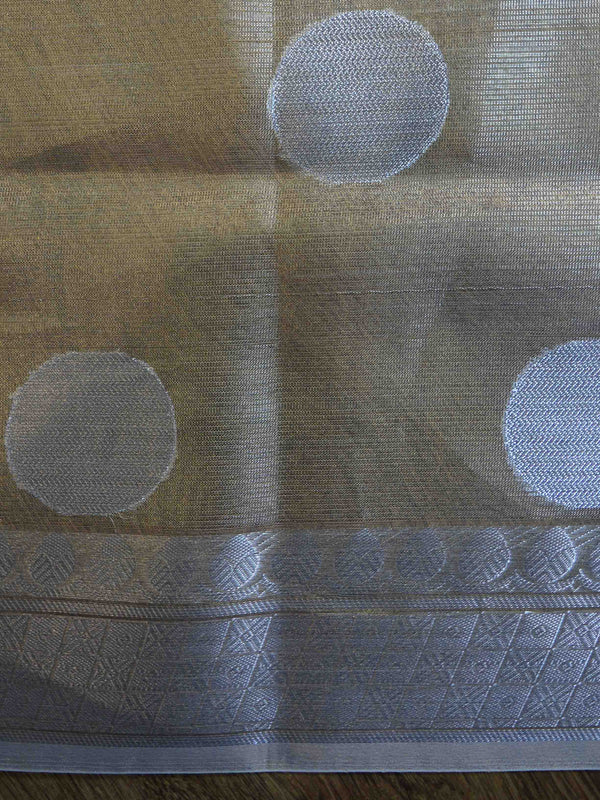 Banarasee Handwoven Broad Border Polka Dot Tissue Saree-Gold