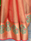 Banarasee Handwoven Broad Floral  Border Tissue Saree-Red