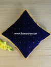 Banarasee Velvet Mirror Work Cushion Cover-Blue