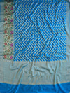 Banarasee Handwoven Semi-Chiffon Saree With Zig-Zag Design-Turquoise Blue