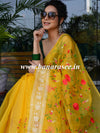 Banarasee Handwoven Organza Silk Multicolour Resham Floral Embroidery Saree-Yellow