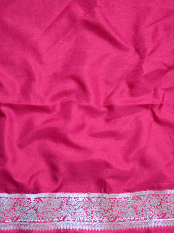 Banarasee Handwoven Semi-Chiffon Saree With Silver Zari & Tri-Color-Red