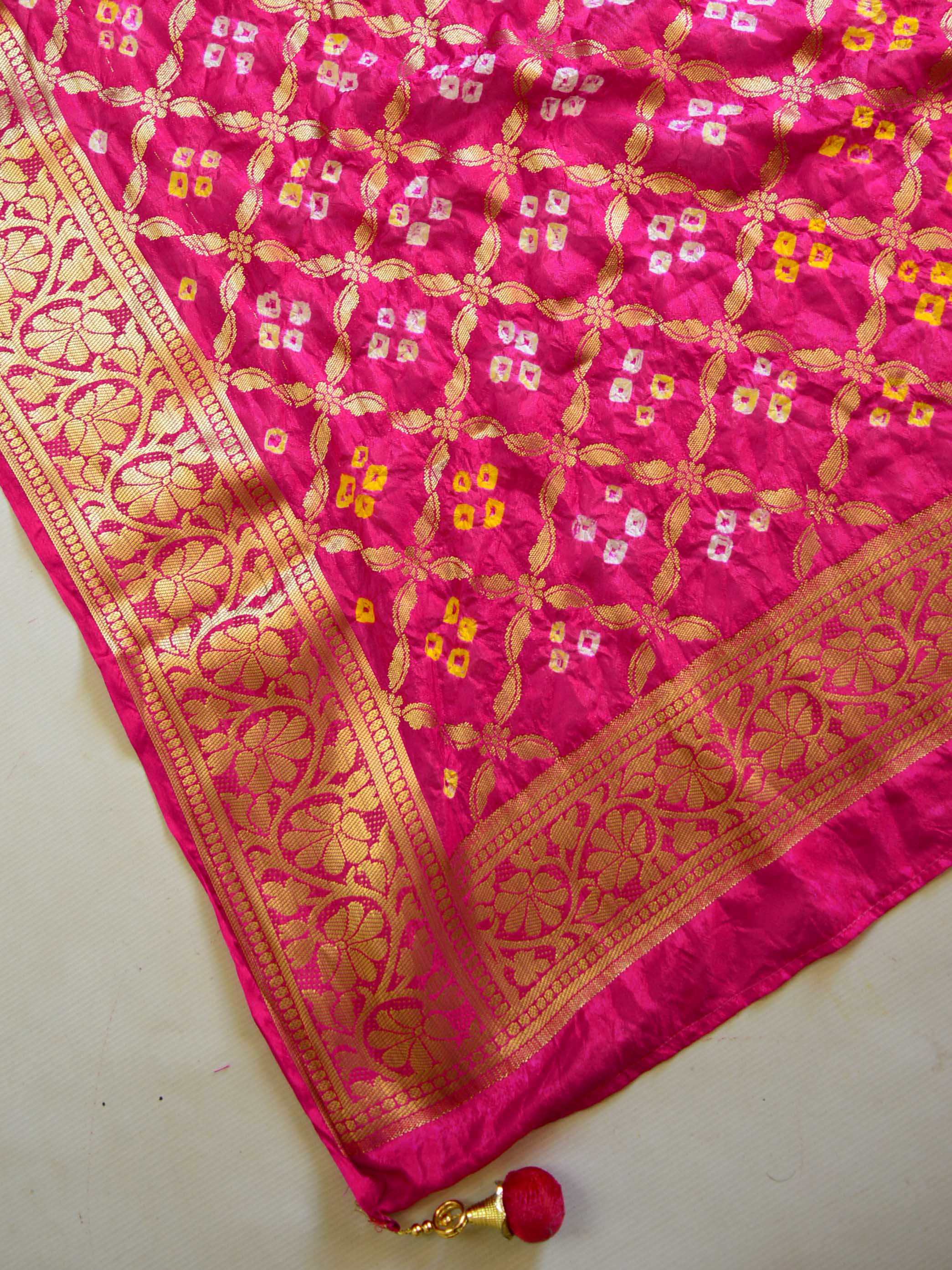 Banrasee Art Silk Bandhini Dupatta-Hot Pink