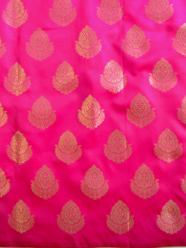 Banarasee Art Silk Buti Design Salwar Kameez Fabric With Contrast Dupatta-Pink & Yellow